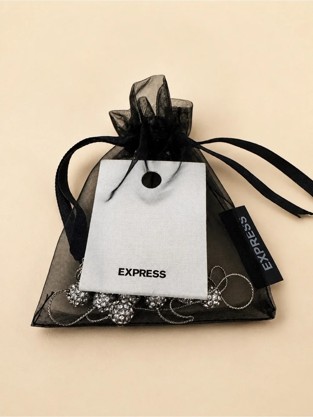 Express Silver Crystal Statement Necklace with Black Organdy Pouch